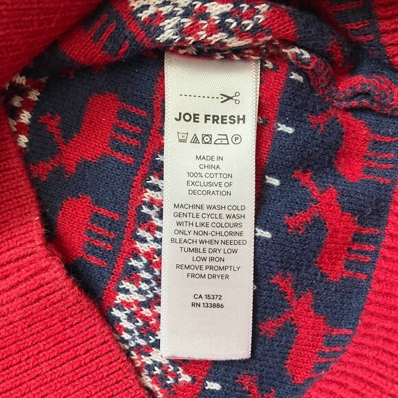 Joe Fresh 6-12M Fair Isle Holiday Sweater Red Navy Reindeer EUC Baby - Picture 6 of 14